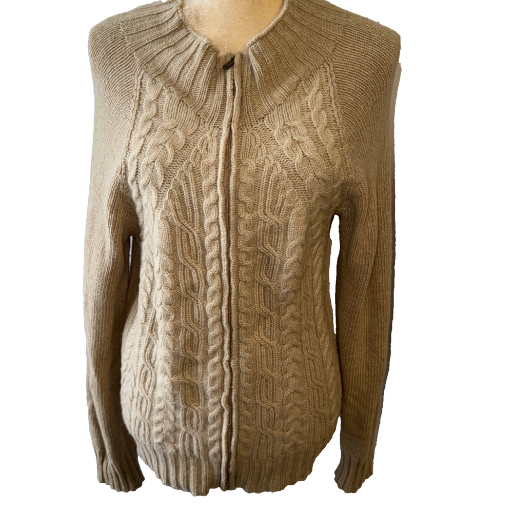 Weekend Max Mara Virgin Wool Cable Knit Zip Cardigan Size L